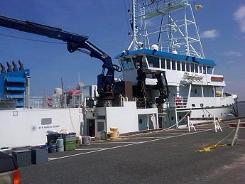 The R/V HUGH R. SHARP is a general-purpose research vessel. Thanks to its modular design it is capable of supporting a wide range of marine disciplines, including chemical, geological, physical and biological sciences, as well as acoustics, fisheries, and marine mammal research. (Image credit: Diane Lee) research vessel Hugh R Sharp
