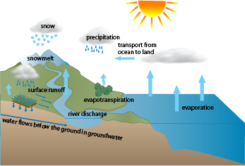 The water cycle is closely tied to the ocean. That means that the amount of rain and snow that falls in Iowa depends on what's happening in the oceans! The water cycle